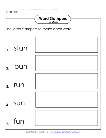 Worksheets - Letter Stampers Activity (-un Words)