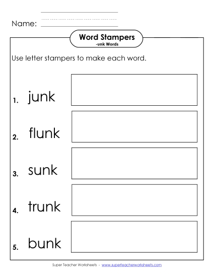 Worksheets - Letter Stampers Activity (-unk Words)