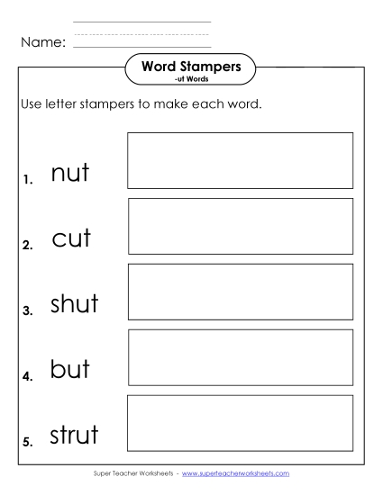 Worksheets - Letter Stampers Activity (-ut Words)