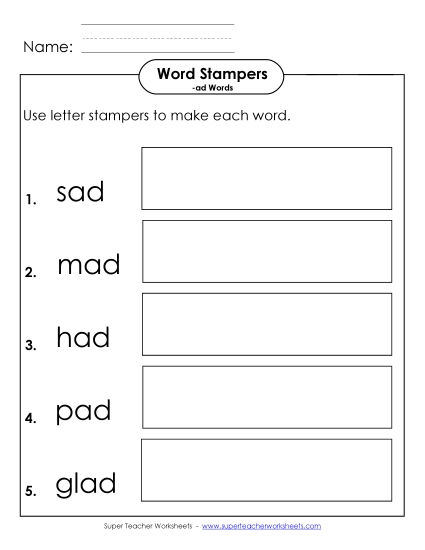 Worksheets - Letter Stampers (-ad)