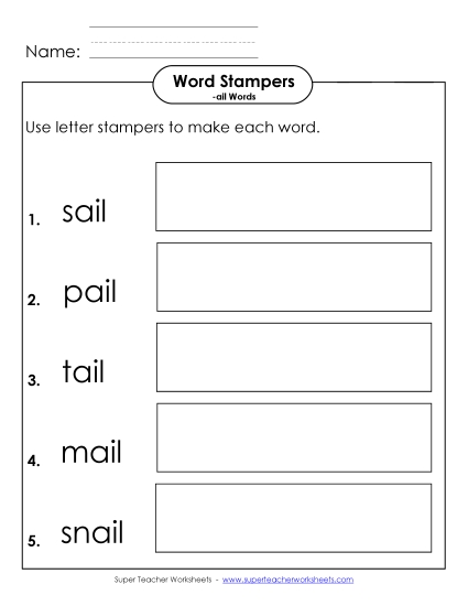 Worksheets - Letter Stampers (-ail) Worksheets - Letter Stampers (-ail)