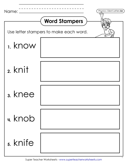 Classroom Games & Activities - Letter Stampers (Kn- Words) (Printable PDF Worksheet)