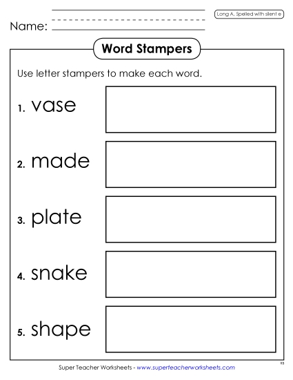 Worksheets - Letter Stampers (Long A Words) Worksheets - Letter Stampers (Long A Words)