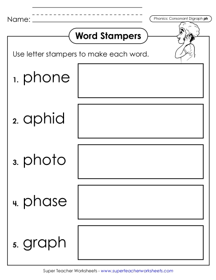Classroom Games, Activities, and Learning Centers - Letter Stampers (PH Words) (Printable PDF Worksheet)