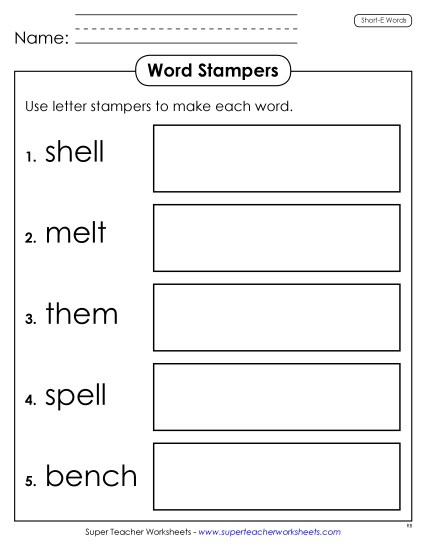 Worksheets - Letter Stampers (Short E)
