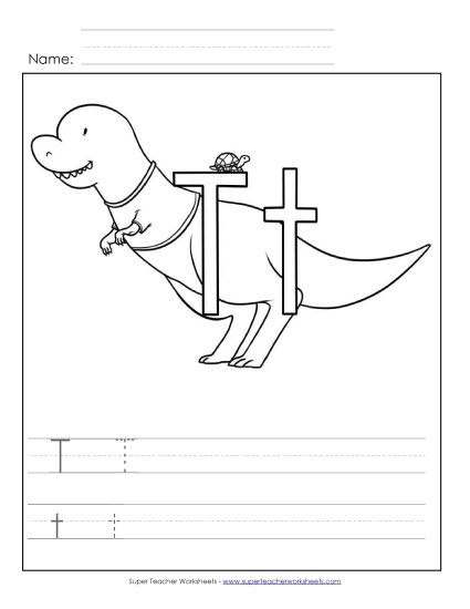 Trace and Print - Letter T - Color and Write