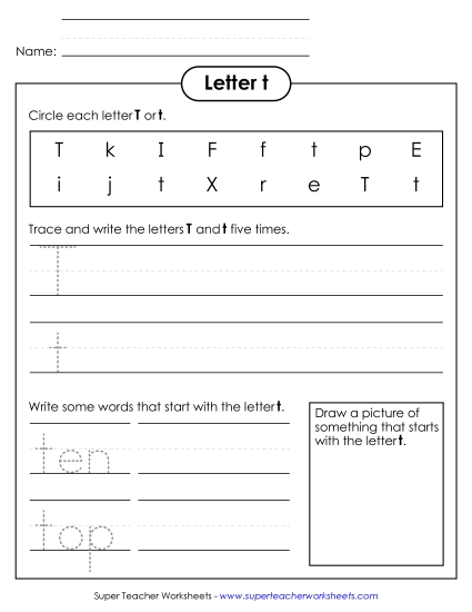 Worksheets - Letter T t - Practice Sheet