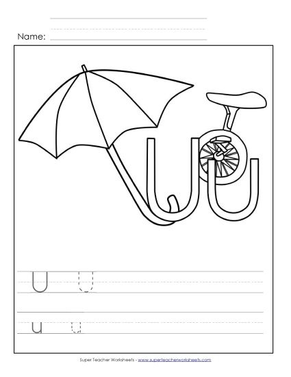 Sample Worksheet Images - Letter U: Color-and-Write Sample Worksheet Images - Letter U: Color-and-Write