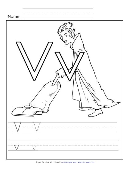 Letter V: Color-and-Write Printable Alphabet Catpic V PDF Worksheet for ...