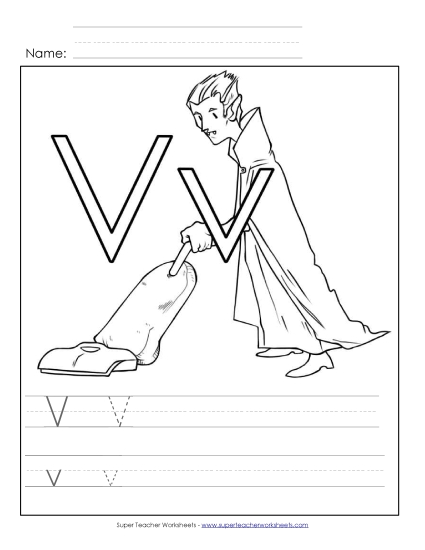Trace and Print - Letter V - Color and Write