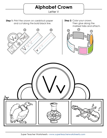 Trace and Print - Letter V - Crown Trace and Print - Letter V - Crown