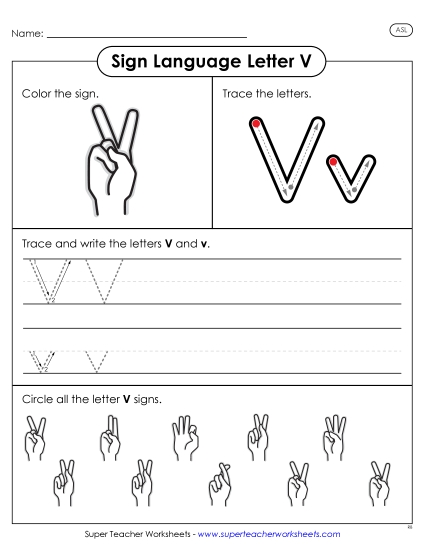 Individual Letter Worksheets - Letter V Sign (Printable PDF Worksheet)