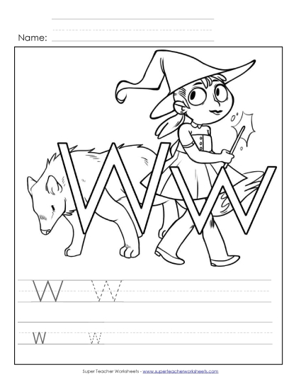 Trace and Print - Letter W - Color and Write