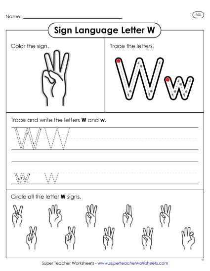 Individual Letter Worksheets - Letter W Sign (Printable PDF Worksheet)