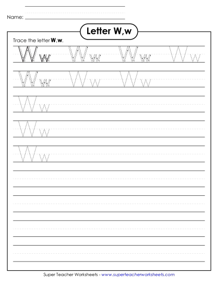 Letter W - Letter W, w - Tracing (Smaller Font Size)