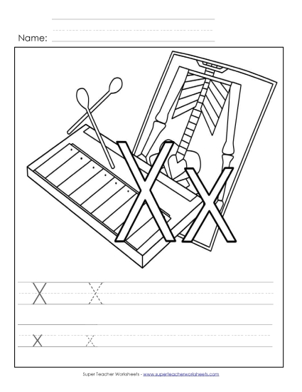 Trace and Print - Letter X - Color and Write
