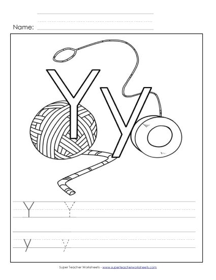 Sample Worksheet Images - Letter Y: Color-and-Write