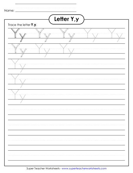 Letter Y - Letter Y, y - Tracing (Smaller Font Size)
