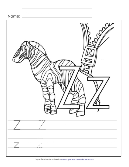 Trace and Print - Letter Z - Color and Write