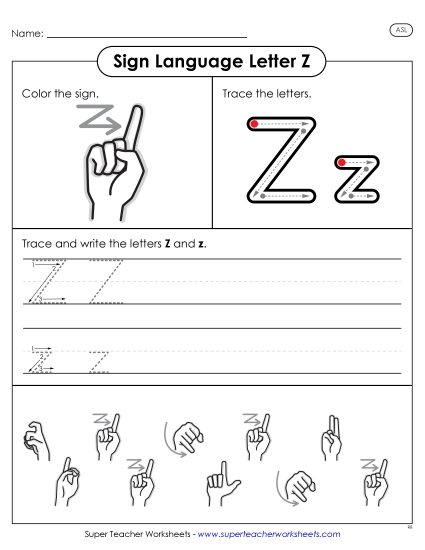 Individual Letter Worksheets - Letter Z Sign (Printable PDF Worksheet)
