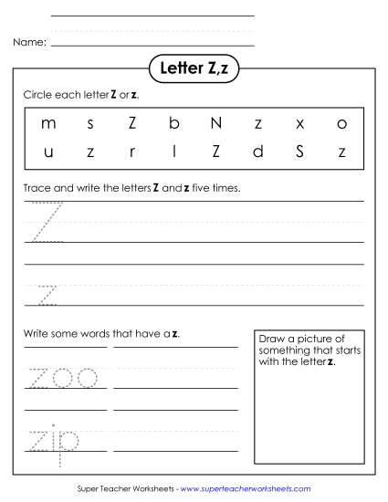 Worksheets - Letter Z z - Practice Sheet