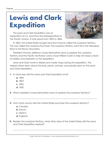 Reading Comprehension - Lewis and Clark Expedition (Short Article)