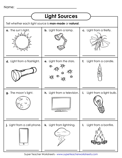 Light - Light Sources Man-Made vs Natural