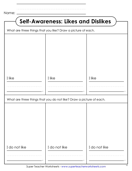 Self-Awareness - Likes & Dislikes (Basic) (Printable PDF Worksheet)