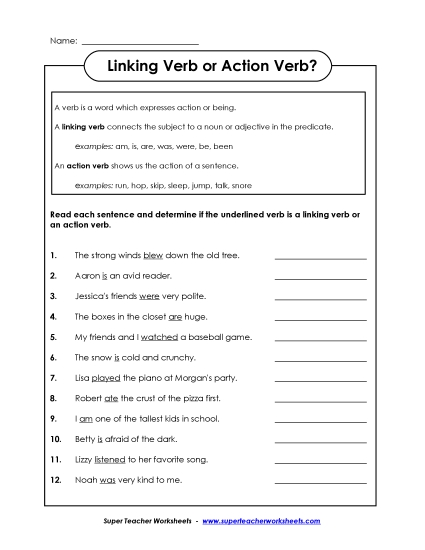 Linking Verbs - Linking Verbs versus Action Verbs 2