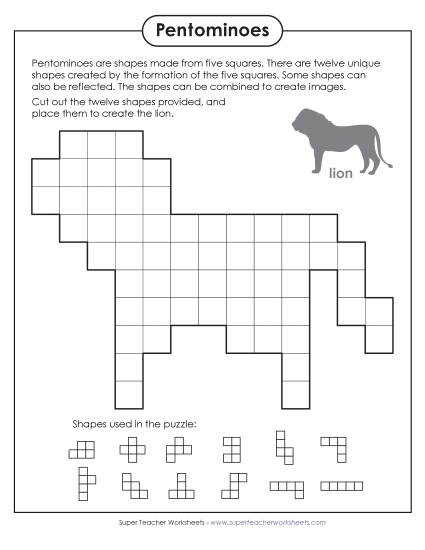 Lion Pentomino Puzzle (Printable PDF Worksheet)