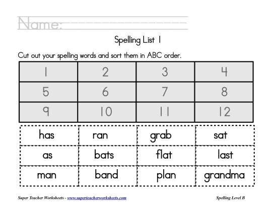 List B-1 - List 1:  ABC Order