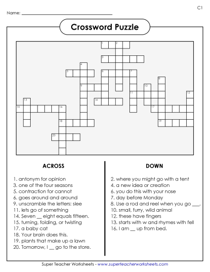 List C-1 - List 1:  Crossword Puzzle