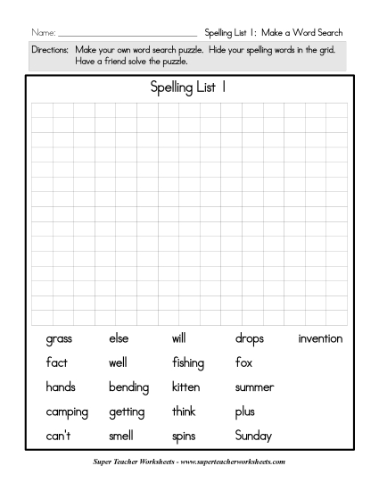 List C-1 - List 1: Make a Word Search Grid List C-1 - List 1: Make a Word Search Grid