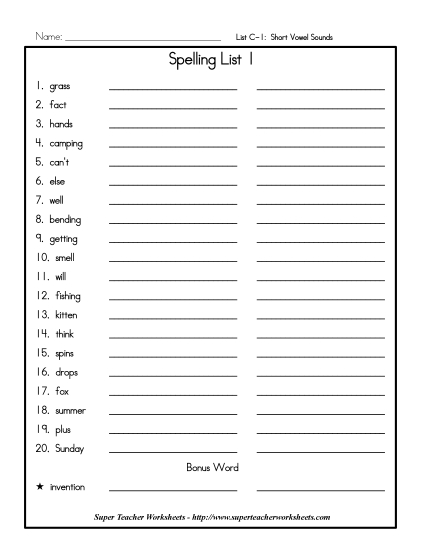 List C-1 - List 1: Word List List C-1 - List 1: Word List