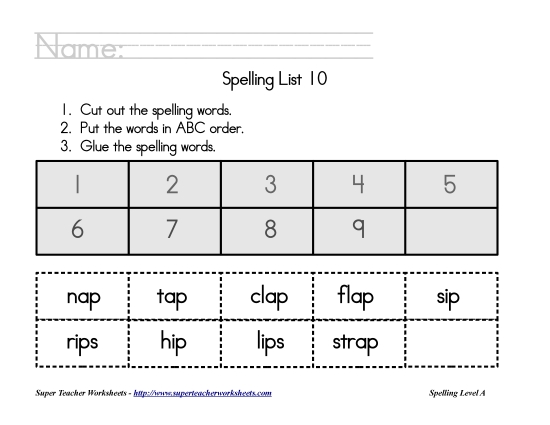 List A-10 - List 10:  ABC Order (Printable PDF Worksheet)