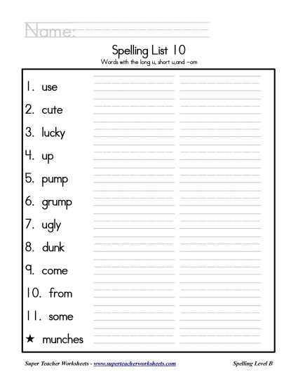 List B-10 - List 10: Word List List B-10 - List 10: Word List