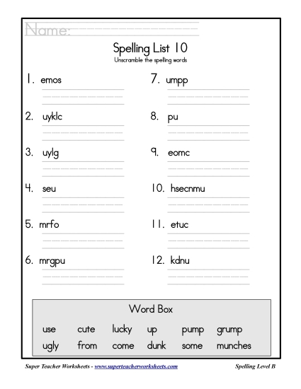 List B-10 - List 10: Word Scramble