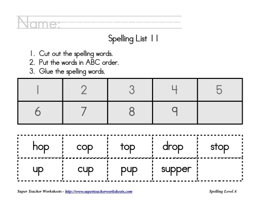 List A-11 - List 11:  ABC Order (Printable PDF Worksheet)