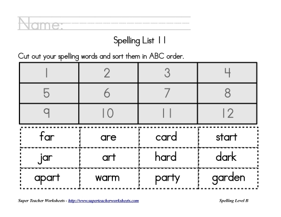 List B-11 - List 11:  ABC Order (Printable PDF Worksheet)