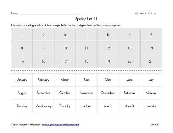 List C-11 - List 11:  ABC Order (Printable PDF Worksheet)