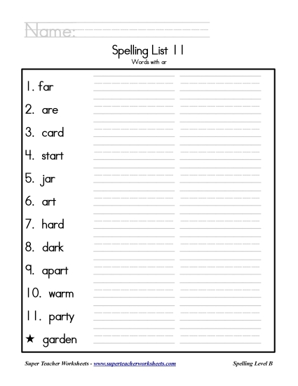 List B-11 - List 11: Word List