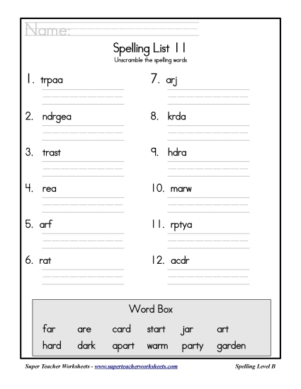 List B-11 - List 11: Word Scramble