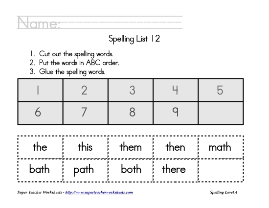 List A-12 - List 12:  ABC Order (Printable PDF Worksheet)