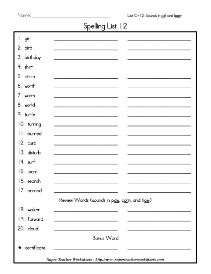 List C-12 - List 12: Word List List C-12 - List 12: Word List