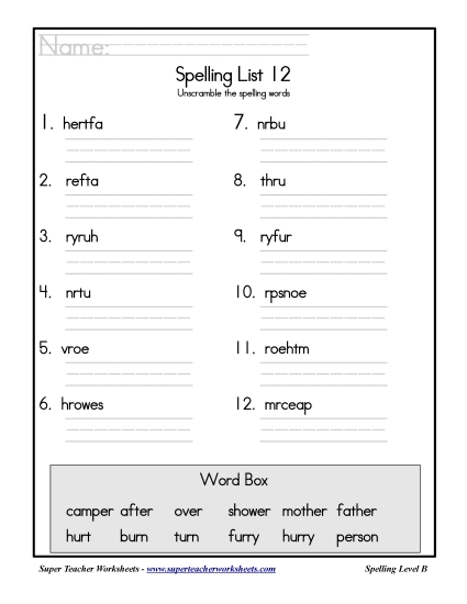 List B-12 - List 12: Word Scramble