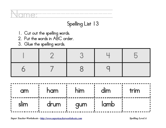 List A-13 - List 13:  ABC Order (Printable PDF Worksheet)