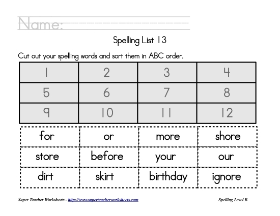 List B-13 - List 13:  ABC Order (Printable PDF Worksheet)