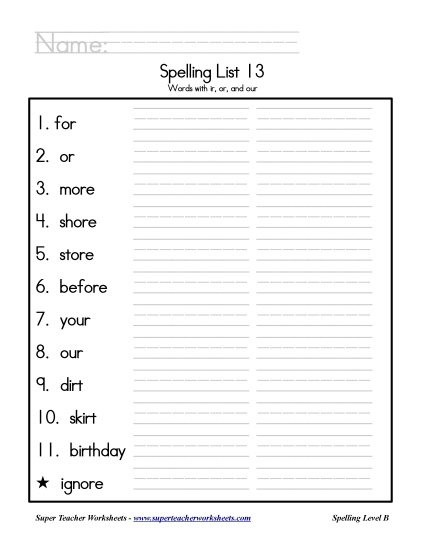 List B-13 - List 13: Word List List B-13 - List 13: Word List