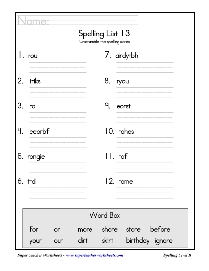 List B-13 - List 13: Word Scramble