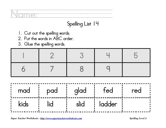 List A-14 - List 14:  ABC Order (Printable PDF Worksheet)